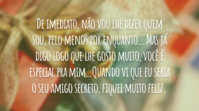 De imediato, não vou lhe dizer quem sou, pelo menos por enquanto...&hellip;
