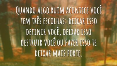 Quando algo ruim acontece você tem três escolhas: deixar isso definir você,&hellip;