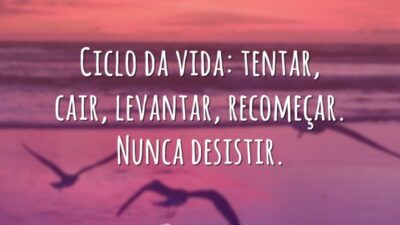 Ciclo da vida: tentar, cair, levantar, recomeçar. Nunca desistir.
