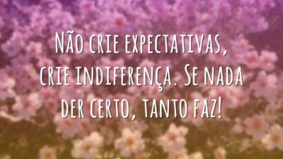 Não crie expectativas, crie indiferença. Se nada der certo, tanto faz!
