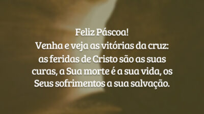 Feliz Páscoa! Venha e veja as vitórias da cruz: as feridas de Cristo são as suas curas, a Sua morte é a sua vida, os Seus sofrimentos a sua salvação.