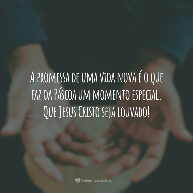 A promessa de uma vida nova é o que faz da Páscoa um momento especial. Que Jesus Cristo seja louvado!