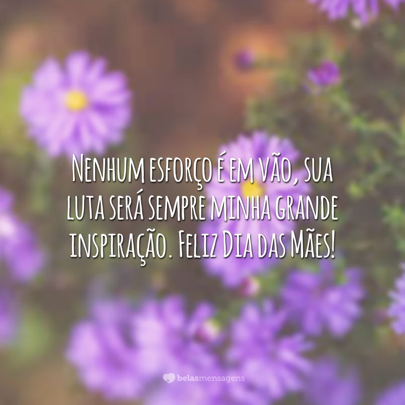 Nenhum esforço é em vão, sua luta será sempre minha grande inspiração. Feliz Dia das Mães!