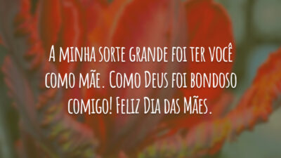 A minha sorte grande foi ter você como mãe. Como Deus foi bondoso comigo! Feliz Dia das Mães.