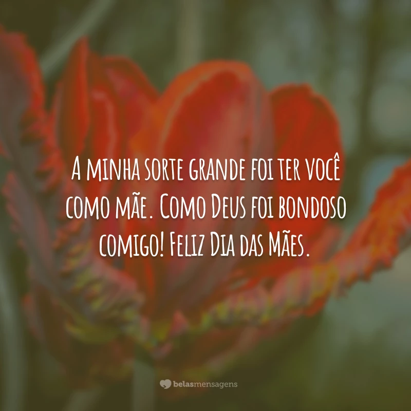 A minha sorte grande foi ter você como mãe. Como Deus foi bondoso comigo! Feliz Dia das Mães.