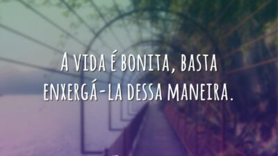 A vida é bonita, basta enxergá-la dessa maneira.