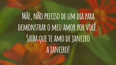 Mãe, não preciso de um dia para demonstrar o meu amor por você. Saiba que te amo de janeiro a janeiro!