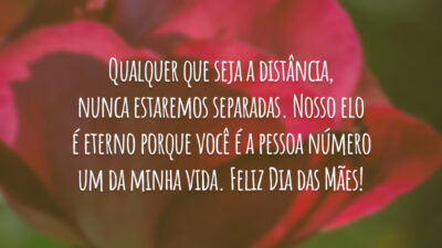 Qualquer que seja a distância, nunca estaremos separadas. Nosso elo é eterno porque você é a pessoa número um da minha vida. Feliz Dia das Mães!