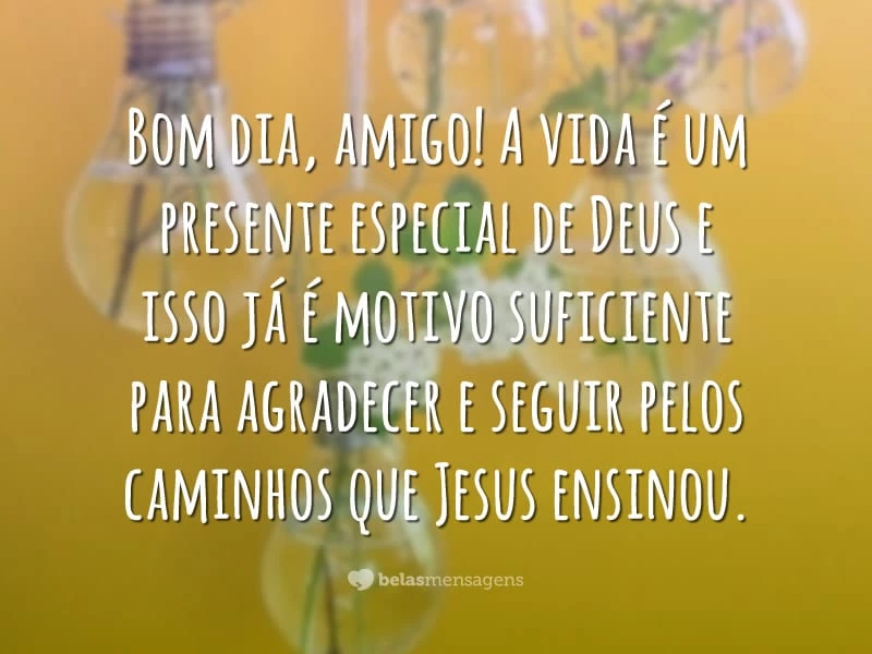 Bom dia, amigo! A vida é um presente especial de Deus e isso já é motivo suficiente para agradecer e seguir pelos caminhos que Jesus ensinou.