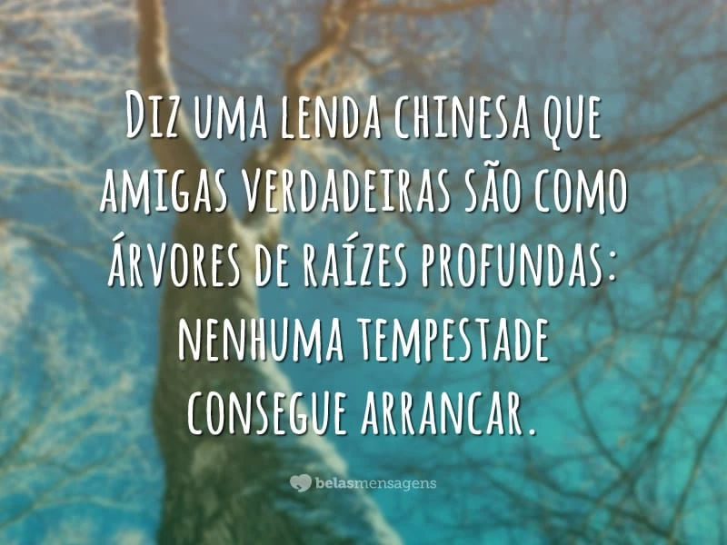 Diz uma lenda chinesa que amigas verdadeiras são como árvores de raízes profundas: nenhuma tempestade consegue arrancar.