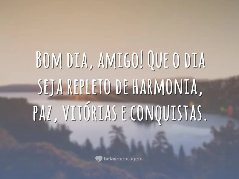 Bom dia, amigo! Que o dia seja repleto de harmonia, paz, vitórias e conquistas.