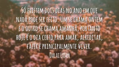Só existem dois dias no ano em que nada pode ser feito. Um se chama ontem e o outro se chama amanhã, portanto hoje é o dia certo para amar, acreditar, fazer e principalmente viver.