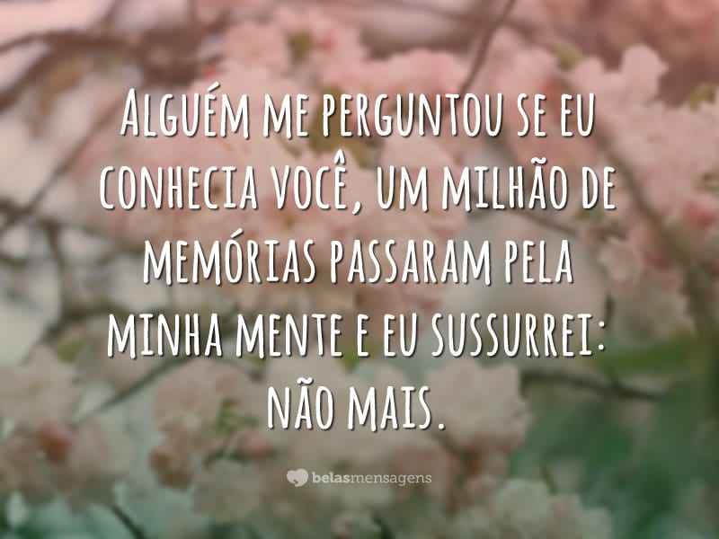 Alguém me perguntou se eu conhecia você, um milhão de memórias passaram pela minha mente e eu sussurrei: não mais.