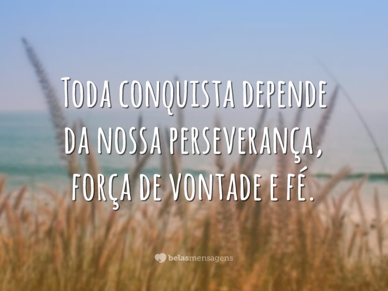 Toda conquista depende da nossa perseverança, força de vontade e fé.