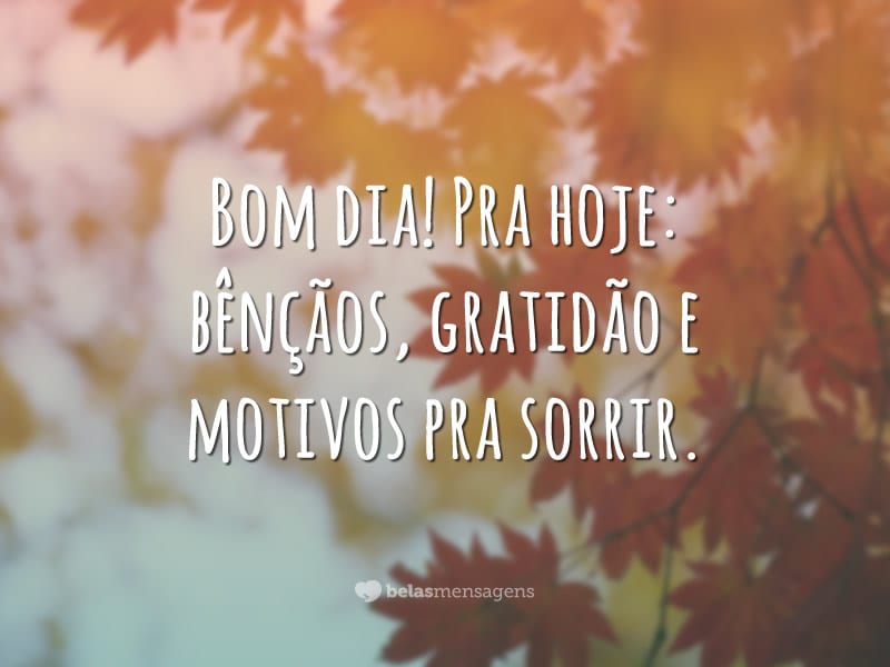 Bom dia! Pra hoje: bênçãos, gratidão e motivos pra sorrir.