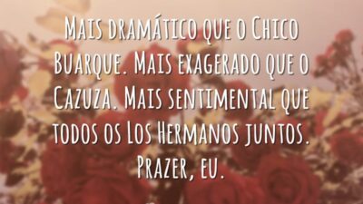 Mais dramático que o Chico Buarque. Mais exagerado que o Cazuza. Mais sentimental que todos os Los Hermanos juntos. Prazer, eu.
