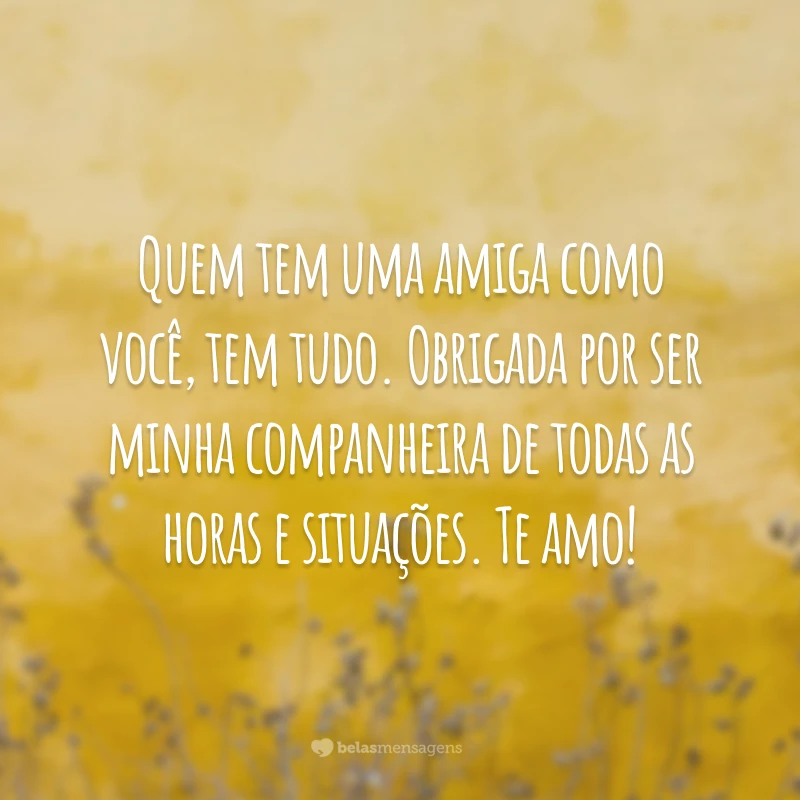 Quem tem uma amiga como você, tem tudo. Obrigada por ser minha companheira de todas as horas e situações. Te amo!