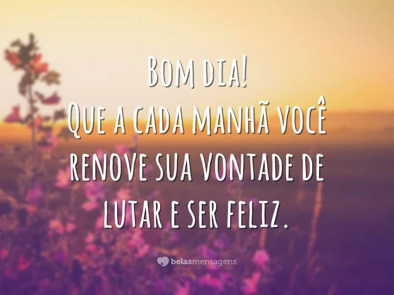 Bom dia! Que a cada manhã você renove sua vontade de lutar e ser feliz.