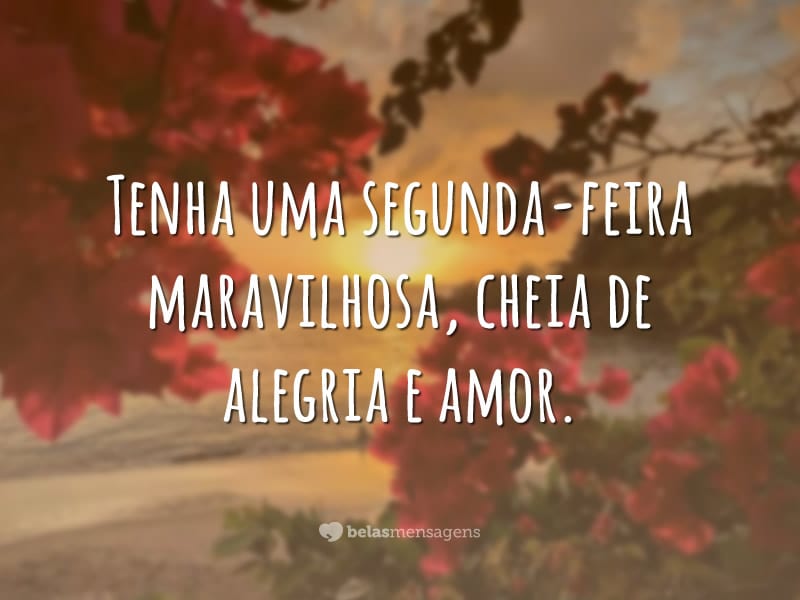 Tenha uma segunda-feira maravilhosa, cheia de alegria e amor.