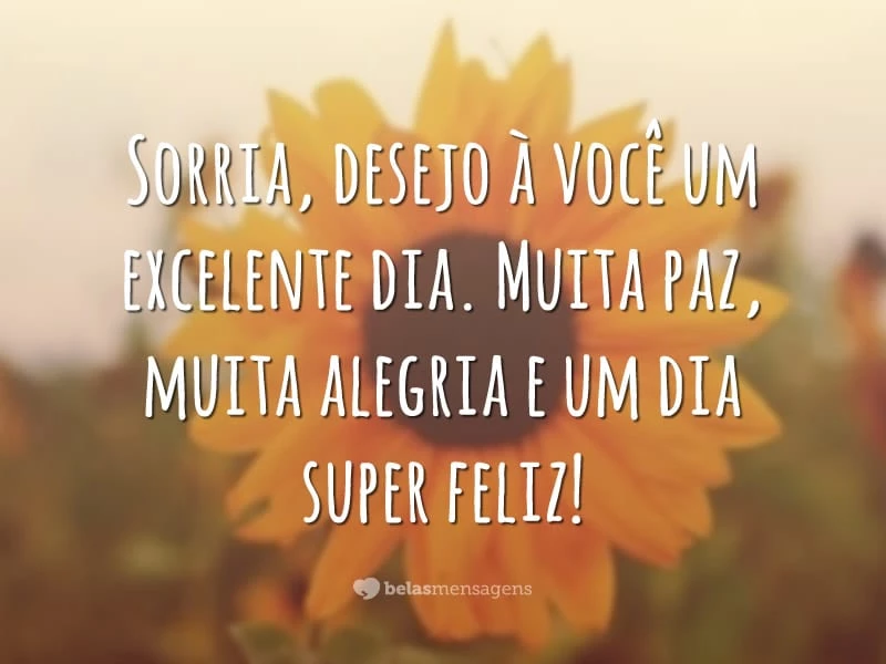 Sorria, desejo à você um excelente dia. Muita paz, muita alegria e um dia super feliz!