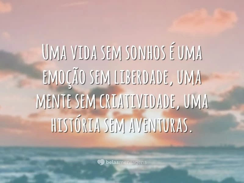 Uma vida sem sonhos é uma emoção sem liberdade, uma mente sem criatividade, uma história sem aventuras.