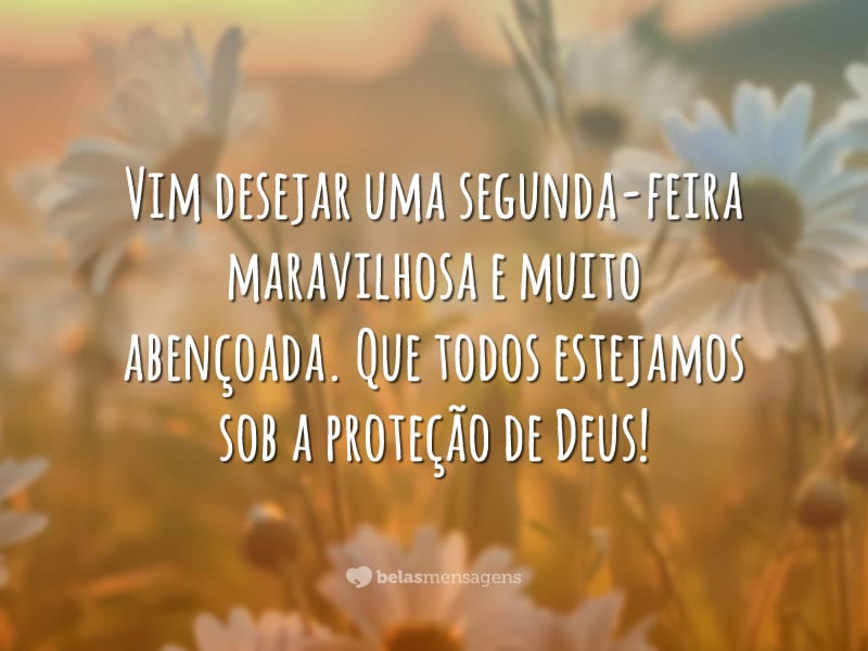 Vim desejar uma segunda-feira maravilhosa e muito abençoada. Que todos estejamos sob a proteção de Deus!