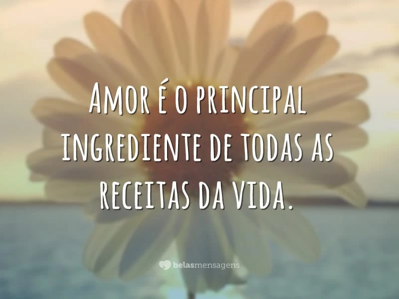 Amor é o principal ingrediente de todas as receitas da vida.