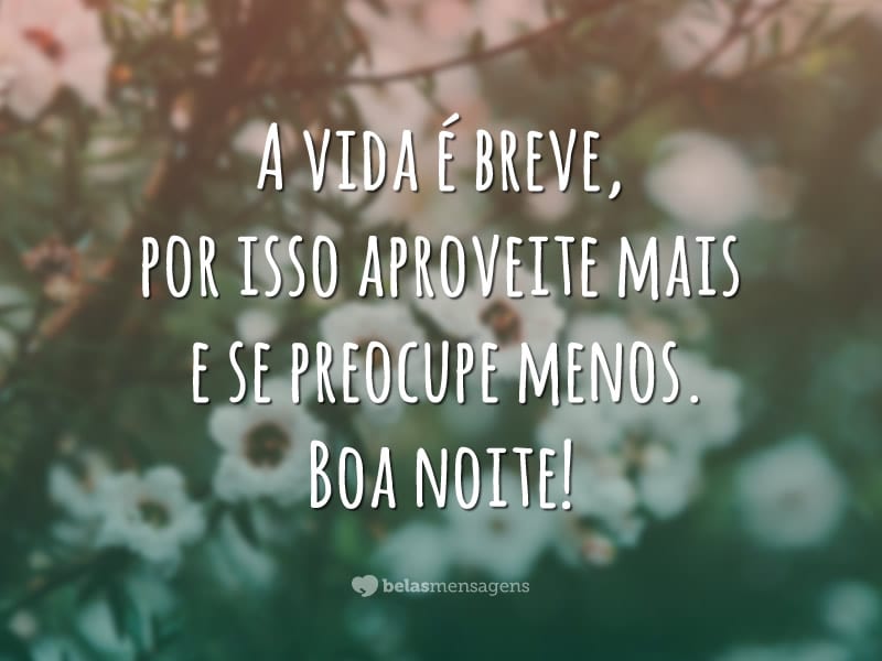 A vida é breve, por isso aproveite mais e se preocupe menos. Boa noite!