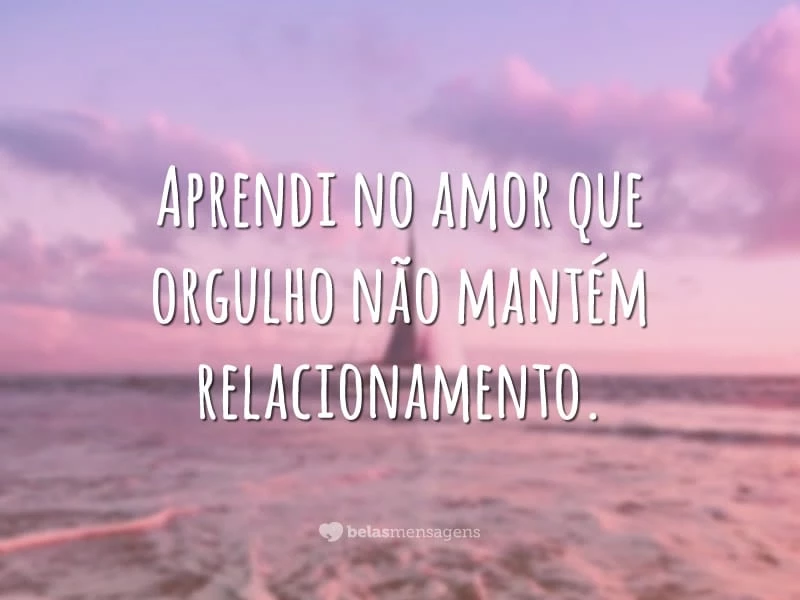 Aprendi no amor que orgulho não mantém relacionamento.