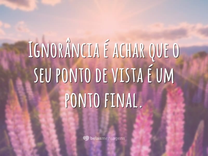 Ignorância é achar que o seu ponto de vista é um ponto final.