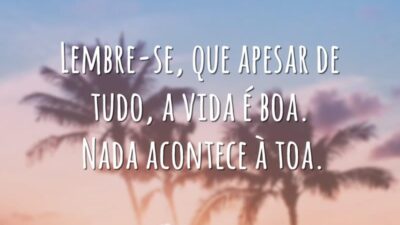 Lembre-se, que apesar de tudo, a vida é boa. Nada acontece à toa.