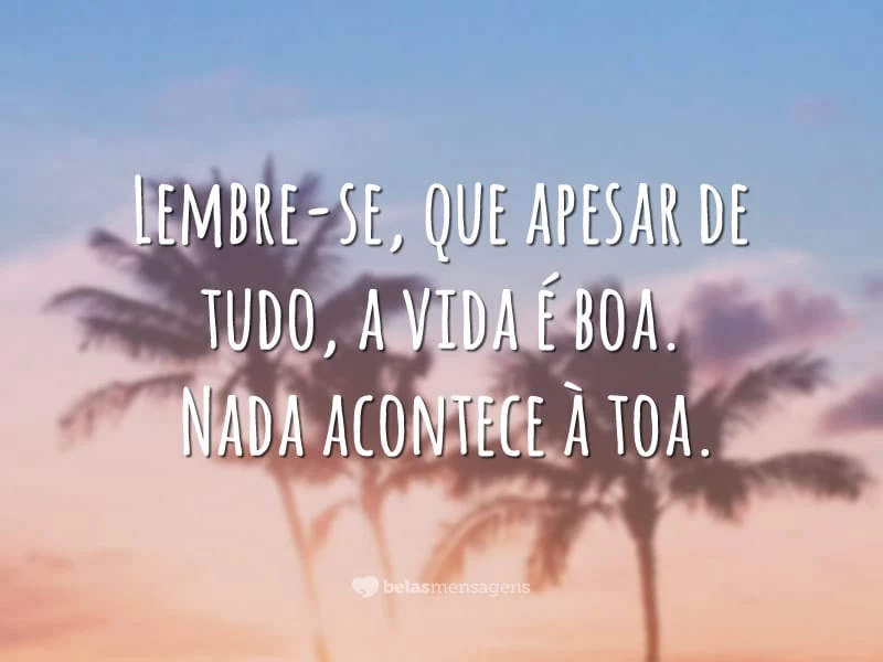 Lembre-se, que apesar de tudo, a vida é boa. Nada acontece à toa.