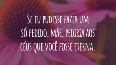 Se eu pudesse fazer um só pedido, mãe, pediria aos céus que você fosse eterna.