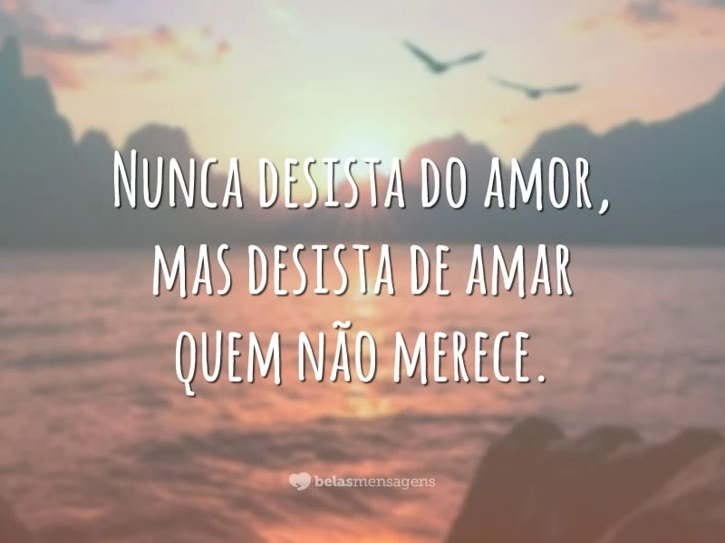 Nunca desista do amor, mas desista de amar quem não merece.