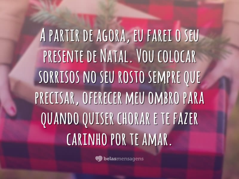 A partir de agora, eu farei o seu presente de Natal. Vou colocar sorrisos no seu rosto sempre que precisar, oferecer meu ombro para quando quiser chorar e te fazer carinho por te amar.