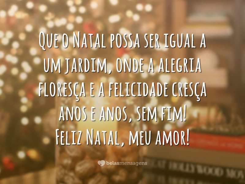 Que o Natal possa ser igual a um jardim, onde a alegria floresça e a felicidade cresça anos e anos, sem fim! Feliz Natal, meu amor!