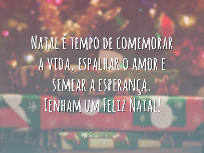 Natal é tempo de comemorar a vida, espalhar o amor e semear a esperança. Tenham um Feliz Natal!