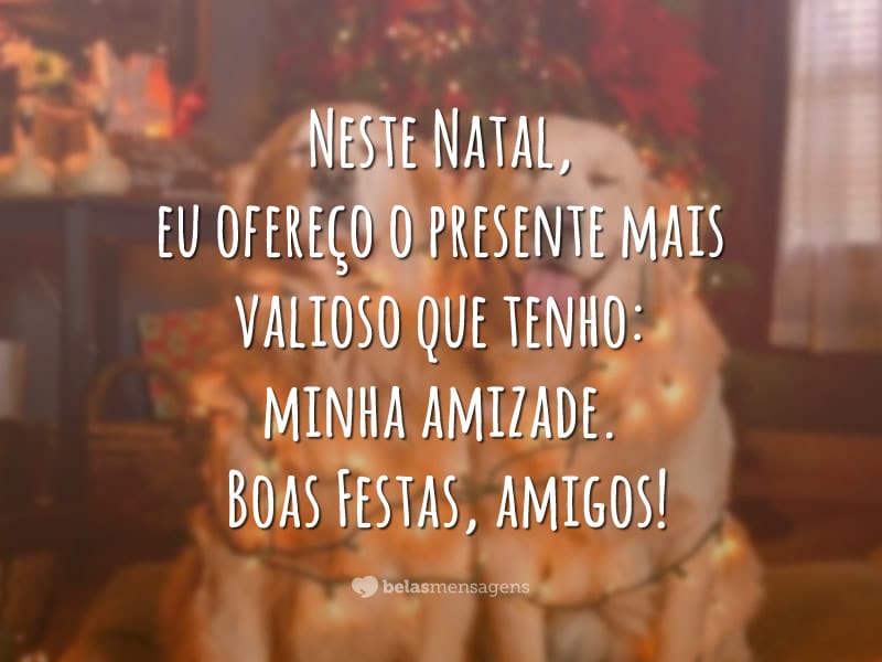 Neste Natal, eu ofereço o presente mais valioso que tenho: minha amizade. Boas Festas, amigos!