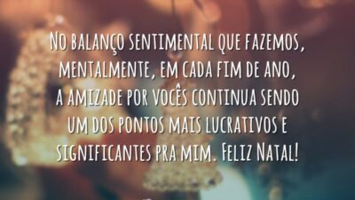No balanço sentimental que fazemos, mentalmente, em cada fim de ano, a amizade por vocês continua sendo um dos pontos mais lucrativos e significantes pra mim. Feliz Natal!