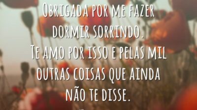 Obrigada por me fazer dormir sorrindo. Te amo por isso e pelas mil outras coisas que ainda não te disse.