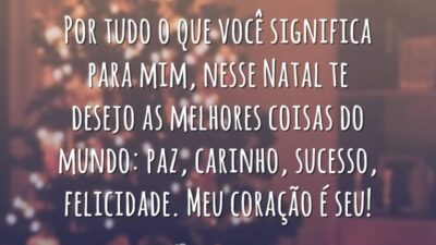 Por tudo o que você significa para mim, nesse Natal te desejo as melhores coisas do mundo: paz, carinho, sucesso, felicidade. Meu coração é seu!