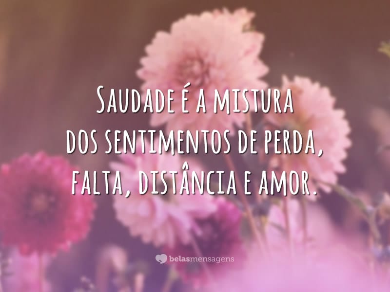 Saudade é a mistura dos sentimentos de perda, falta, distância e amor.