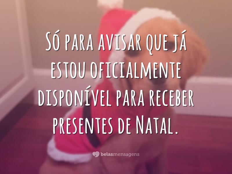 Só para avisar que já estou oficialmente disponível para receber presentes de Natal.