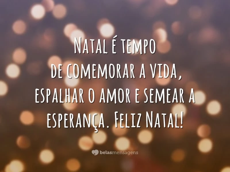 Natal é tempo de comemorar a vida, espalhar o amor e semear a esperança. Feliz Natal!