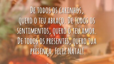 De todos os carinhos, quero o teu abraço. De todos os sentimentos, quero o teu amor. De todos os presentes, quero tua presença. Feliz Natal!