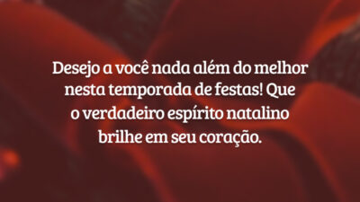 Desejo a você nada além do melhor nesta temporada de festas! Que o verdadeiro espírito natalino brilhe em seu coração.