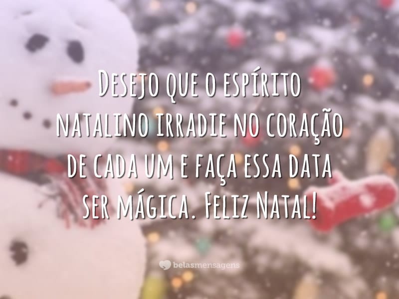 Desejo que o espírito natalino irradie no coração de cada um e faça essa data ser mágica. Feliz Natal!