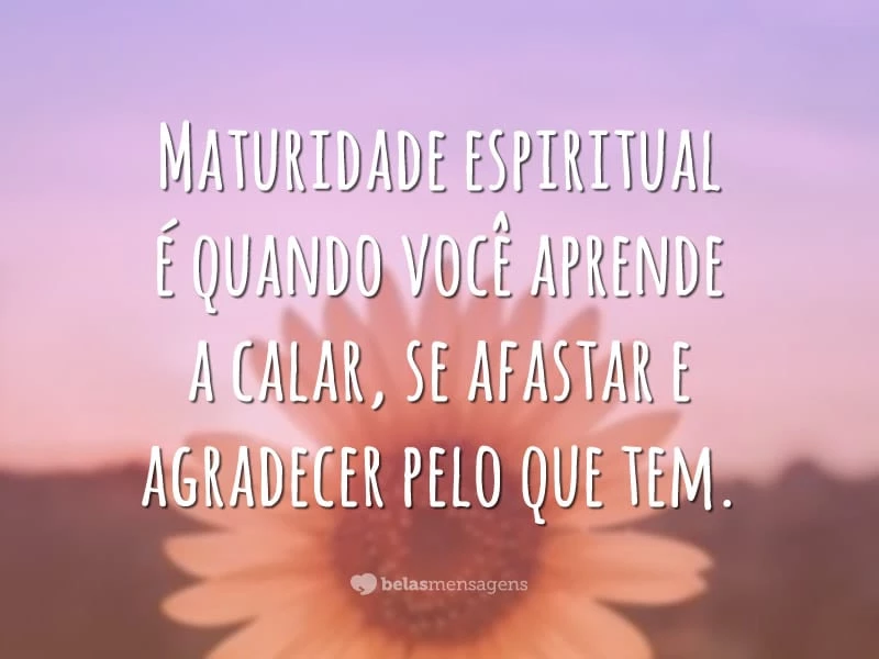 Maturidade espiritual é quando você aprende a calar, se afastar e agradecer pelo que tem.