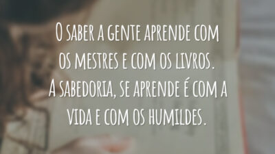 O saber a gente aprende com os mestres e com os livros. A sabedoria, se aprende é com a vida e com os humildes.
