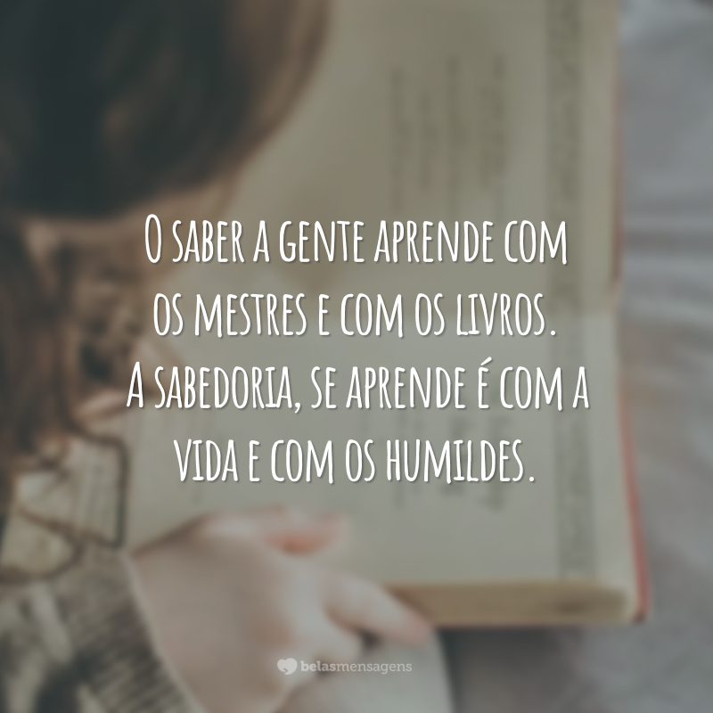 O saber a gente aprende com os mestres e com os livros. A sabedoria, se aprende é com a vida e com os humildes.